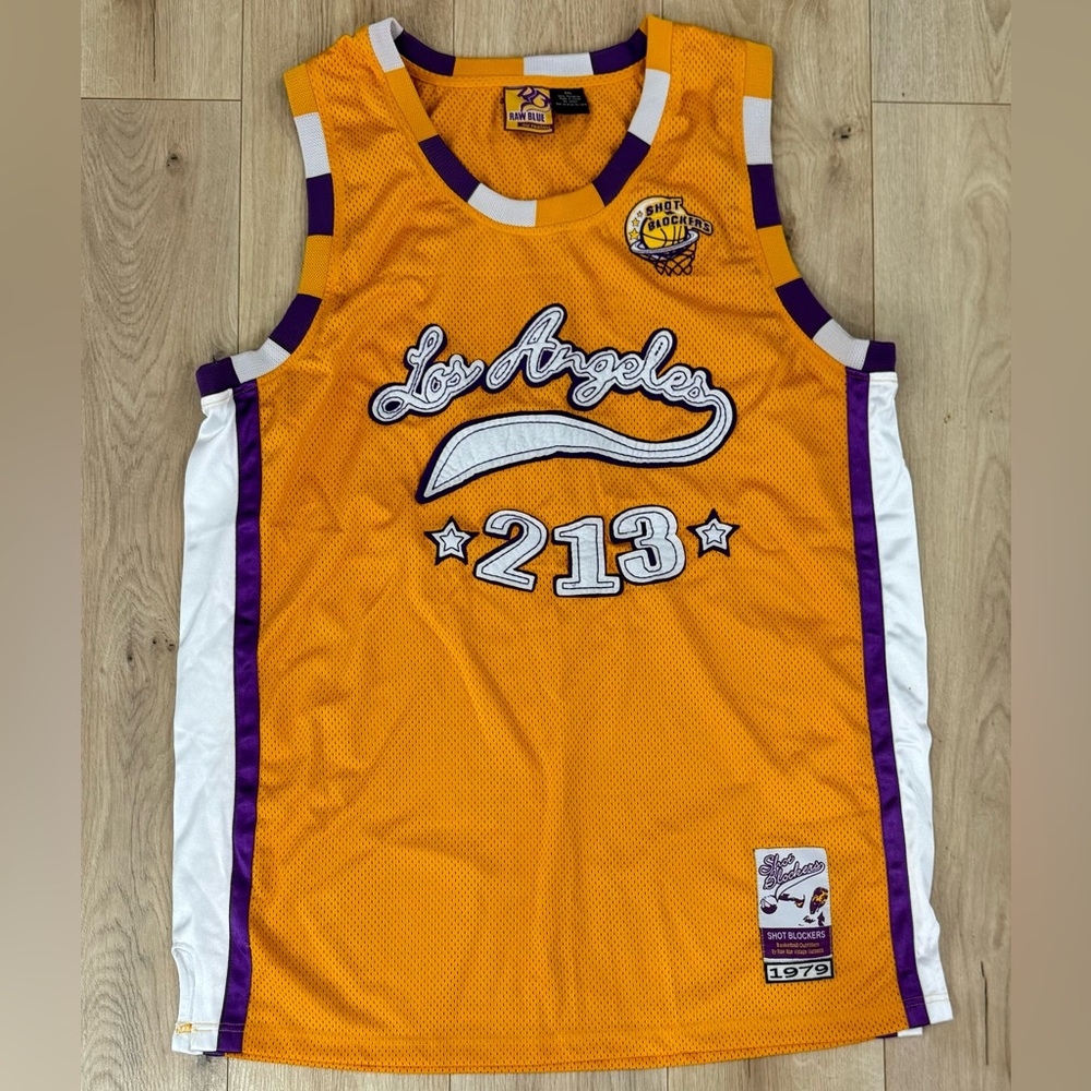 Y2K Vintage Raw Blue Los Angeles 213 Shot Blockers Jersey Gold Purple Men’s 2XL